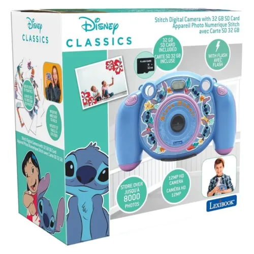 Cámara digital azul 4 en 1 Disney Stitch con tarjeta SD 32Gb DJ080D LEXIBOOK
