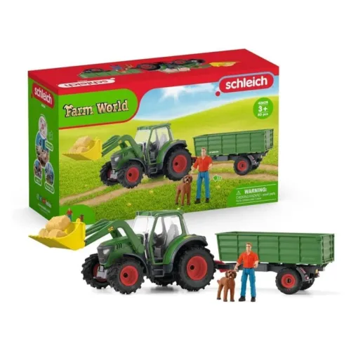 Tractor con remolque y figuras Farm World Schleich 42608 set 50 piezas