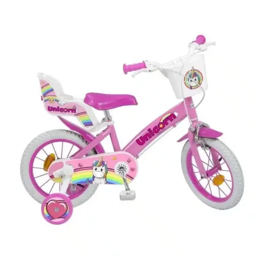 Bicicleta 12 pulgadas Unicornio rosa con porta muñecas 12029 TOIMSA