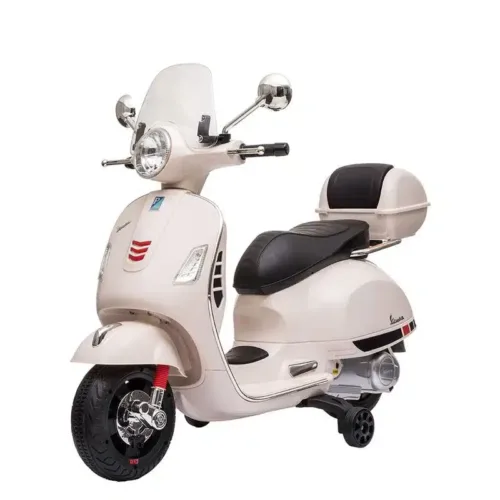 Moto eléctrica Vespa grande 12v blanca con transportin 24048/801-S blanca