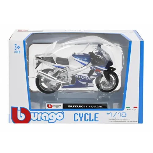 Moto de juguete Suzuki GSN-R750 blanca y azul escala 1-18 78046-GSXR750 BURA