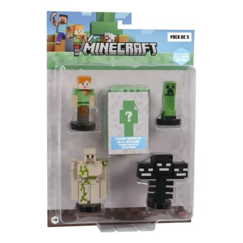 Pack 5 figuras Minecraft Alex, Wither, Iron Golem y sorpresa 64110004 Bizak
