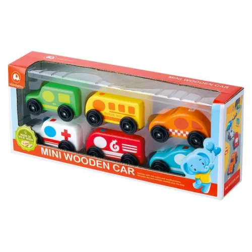 Caja 6 Vehículos de Madera Pequeños Multicolor WB035 INNOVATOYS
