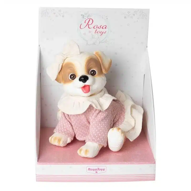 Perrito Blanco con Lazo Rosa y Vestido con Volantes 2606 ROSA TOYS