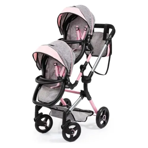 Carrito de muñeca gemelas con Bolsa Bandolera Gris 26233AA CLAUDIO