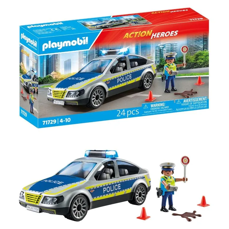Playmobil 71729 Action Heroes coche de policía con conos y señal