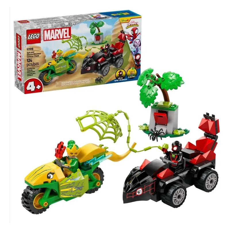 Lego Spidey Spin y electro duelo de vehículos dinosaurio 11198