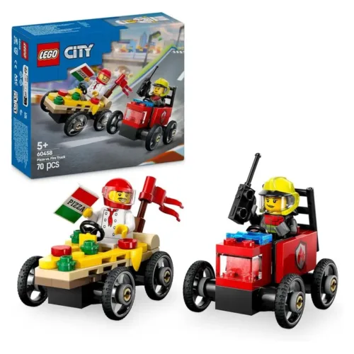 LEGO City 60458 Pack Coches de Carreras: Pizza vs Camión de Bomberos