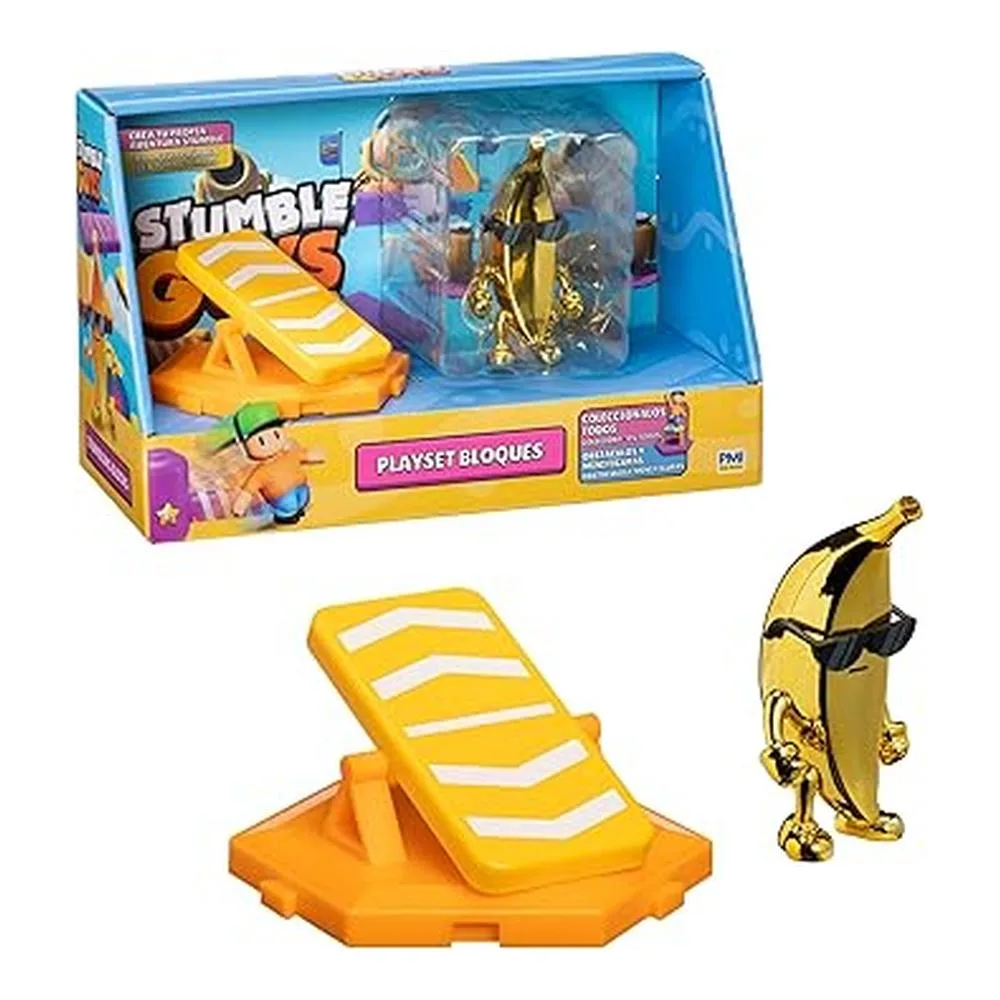 Bizak Stumble Guys Playset Mr. Banana, Figura 7,5 cm con Trampolín