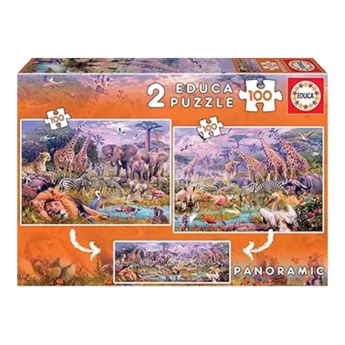 Educa Puzzles Animales Salvajes 2×100 Piezas 18606