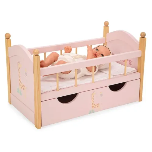 Cama de Madera para Muñecas con Cajón Nature Rosa 21584