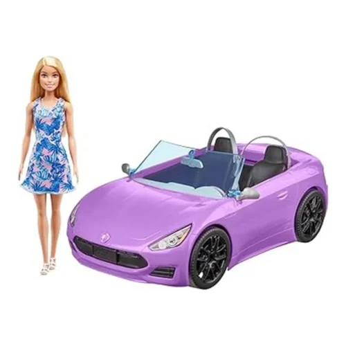 Barbie con Descapotable Muñeca Rubia con Coche Morado HBY29