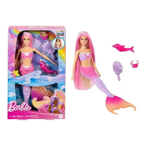 Barbie Muñeca Sirena Malibú Cambia de Color con Agua HRP97