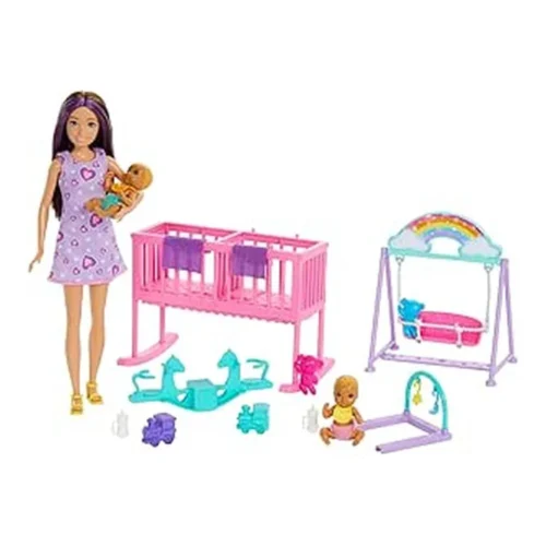 Barbie Skipper Canguro de Gemelos Muñeca con Cuna y Columpio HXM99