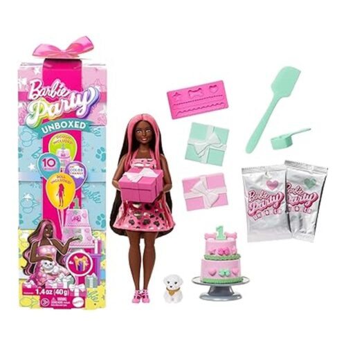Barbie Party Unboxed Cumpleaños de Mascotas Corazones Brillantes Muñeca con Accesorios JFG71