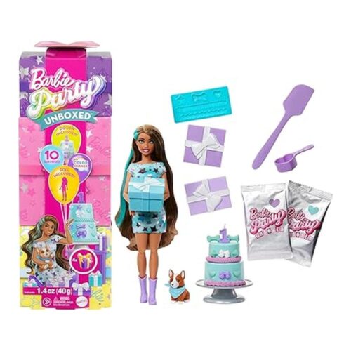 Barbie Party Unboxed Cumpleaños de Mascotas Estrellas de Fiesta Muñeca con Accesorios JFG72