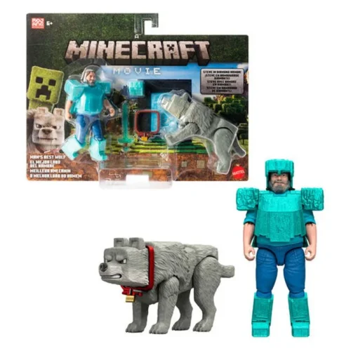 Mattel Set 2 Figuras Steve & Wolf Minecraft La Película JFR71