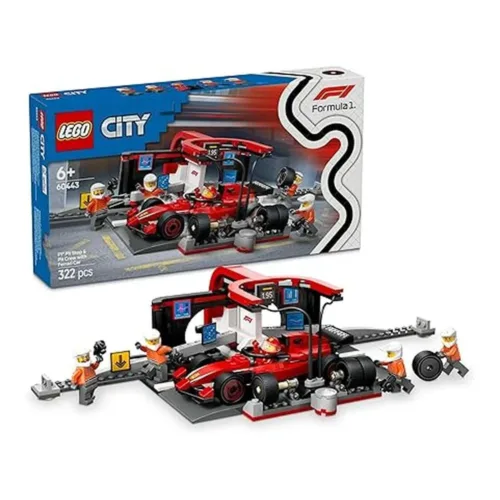 Lego City Parada en Boxes F1 y Equipo de Mecánicos Coche Ferrari 60443