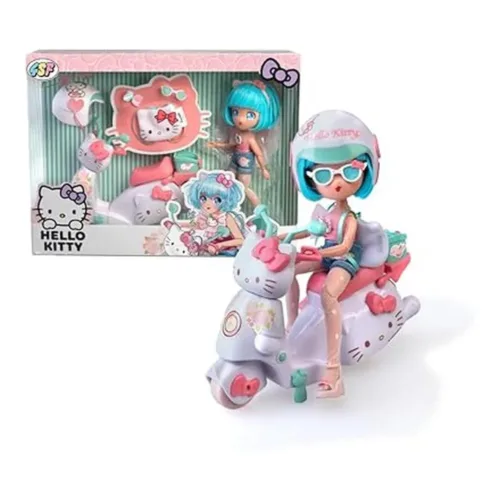 Hello Kitty Pretty Pink Scooter Muñeca Fashion con Moto 19.5 cm Famosa HKTF3000