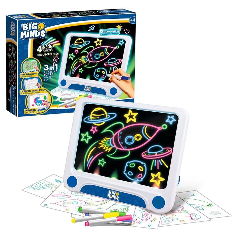 Tablet Pintar Niños 3 en 1 Big Minds Pizarra Mágica LED World Brands BM803857