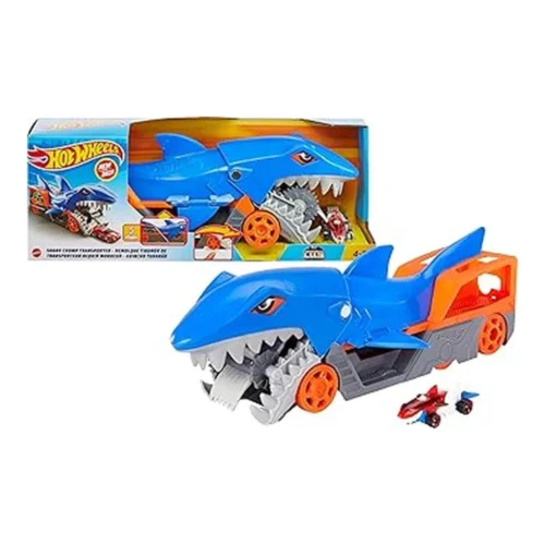 Hot Wheels Tiburón Mastica Coches Almacena 5 Vehículos GVG36