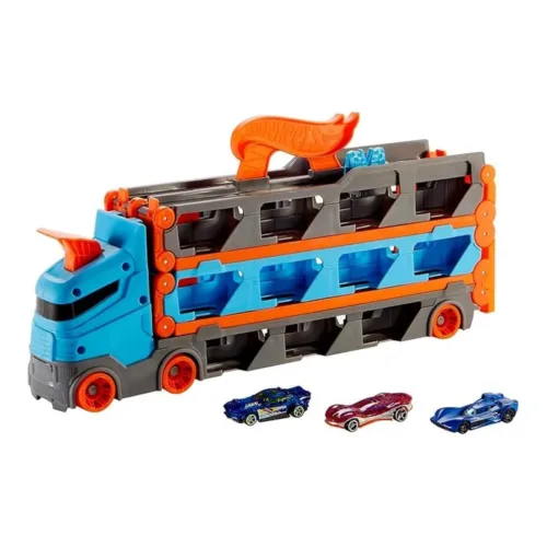 Hot Wheels Camión de Transporte Convertible en Pista Almacena 20 Vehículos GVG37