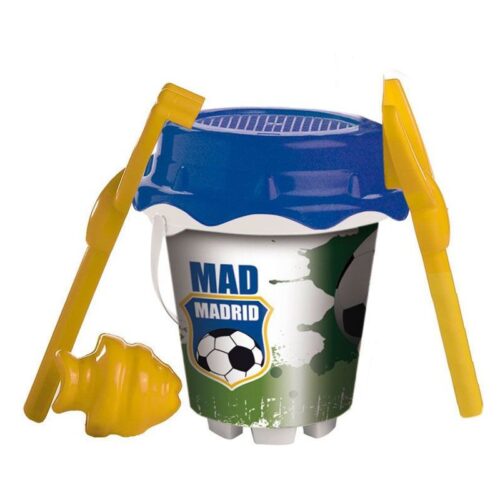 Set Cubo Castillo 18 cm con Pala Rastrillo Cedazo y Moldes Real Madrid 311034