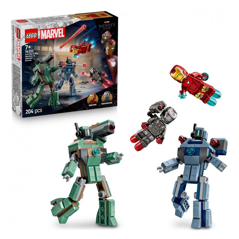 Lego Marvel Iron Man y Máquina de Guerra vs Drones de Hammer 76320