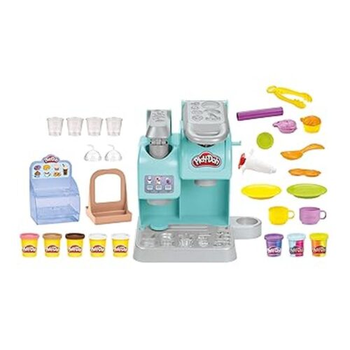 Play-Doh Kitchen Creations Súper Cafetería – Cafetera de Juguete con 20 Accesorios y 8 Botes F5836