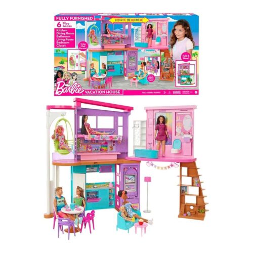Casa Malibú Barbie Mattel Plegable 2 Pisos 30 Accesorios HCD50
