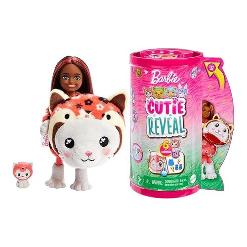 Muñeca Barbie Chelsea Cutie Reveal Gatito Panda Rojo Mattel HRK28