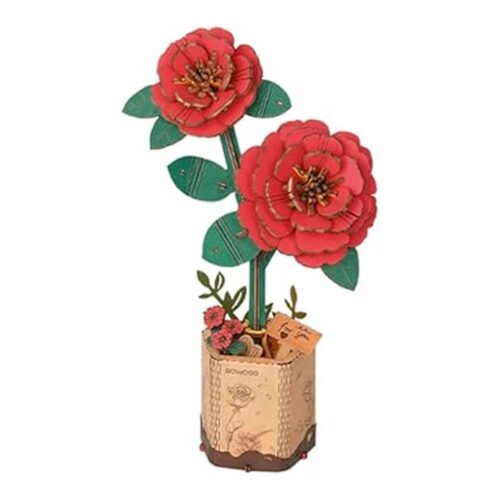 Artesanía Flores Madera Camelias Rojas Puzzle Decorativo TW031
