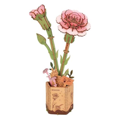 Flor Clavel Rosa Robotime Puzzle 3D Madera Decorativa TW051
