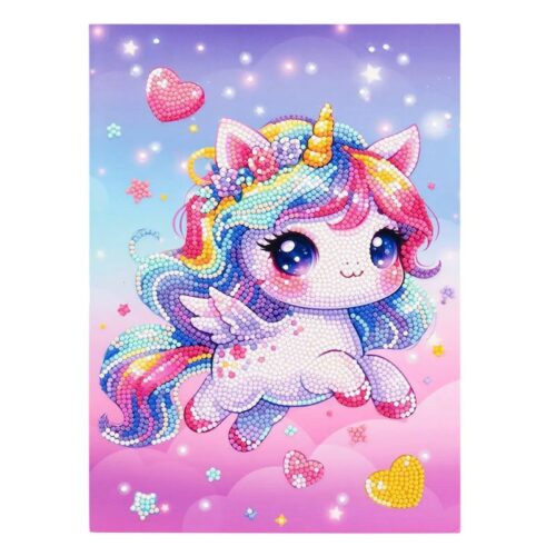 Cuadro Crystal Art Kawaii Unicorno Alas Fiori Diamantiny 90046