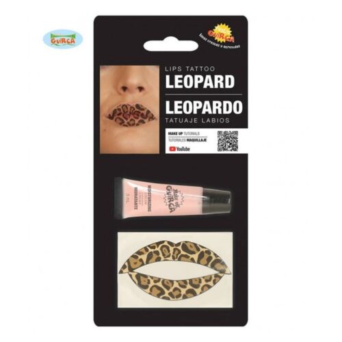 Tatuajes para labios de leopardo con hidratante y desmaquillante Guirca 15712