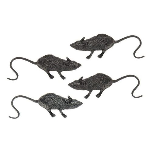 Bolsa de cuatro unidades de ratas de plástico 6cm Guirca 19435