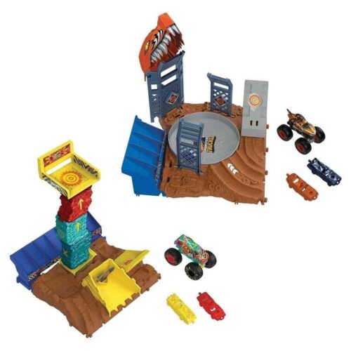 Mattel Monstrer Truck Arena World pista desafio giratorio de Hot Wheels con dinosaurio HNB92