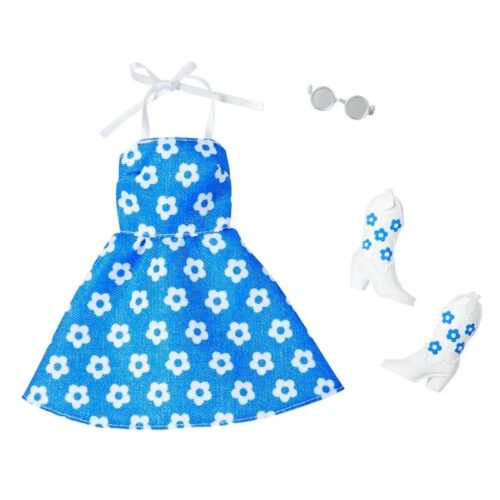 Ropa Moda Barbie Vestido Mezclilla Flores Atuendo Accesorios HYV22