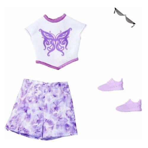 Pack Moda Barbie Top Mariposas Pantalones Cortos Morados Juguete HYV20