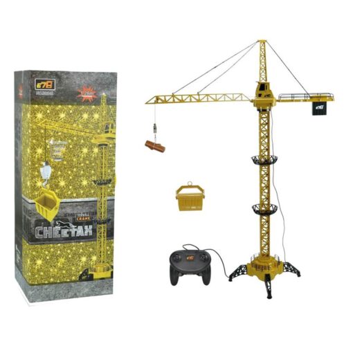 Grúa de obra amarilla con control 26013