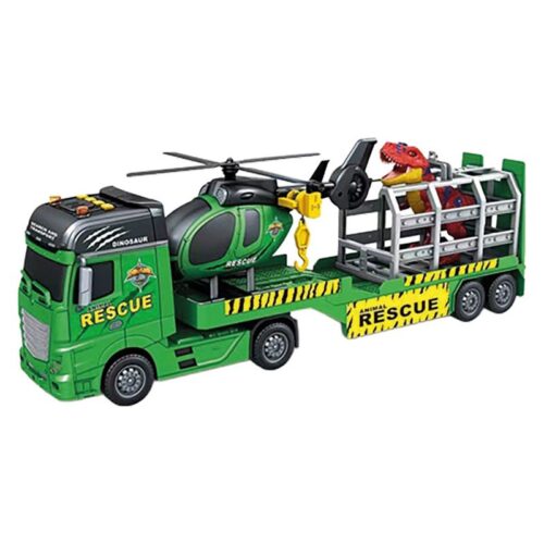 Camión de rescate con helicóptero y dinosaurio rojo 25301