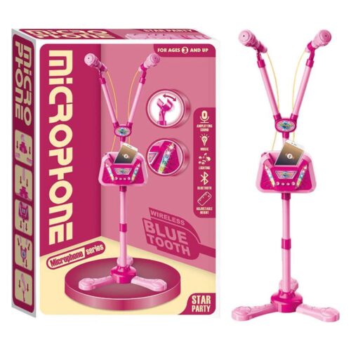 Micrófono doble rosa Bluetooth con luces y efectos 25831