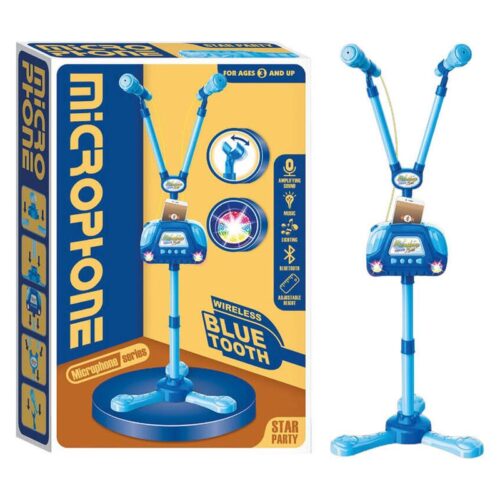 Micrófono Bluetooth azul Star Party con soporte y luz 25832