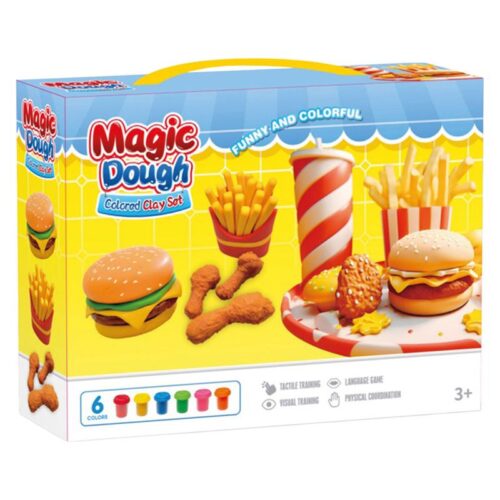 Magic Dough Colored Clay Set Hamburguesas y patatas con seis botes de plastilina 25956