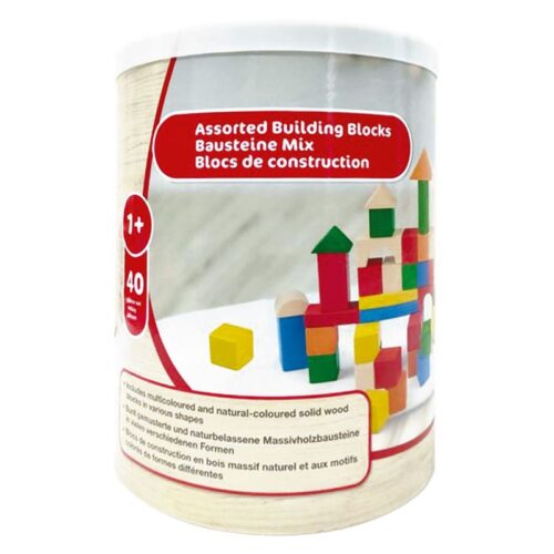 Bote de figuras de construcción de madera multicolor 40 piezas 25660