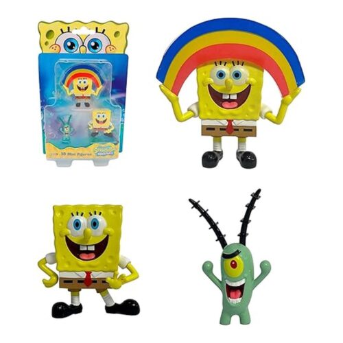 Bizak Bob Esponja Pack 3 Figuras 5 cm Bob Esponja, Bob Esponja Arcoiris y Plankton 64393001-5