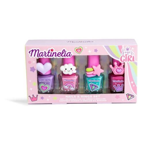 Aquarius Cosmetics Martinelia set de 4 esmalte para uñas en colores pastel y anillos a juego 90198