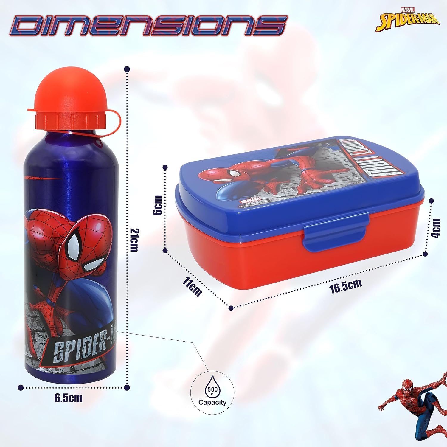 Kids euroswan Spiderman Pack Sandwichera y botella 500ml en color azull SP50006 - Imagen 2