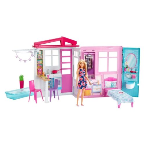 Mattel Barbie Casa de muñecas pelgable con muñeca y accesorios GWY84