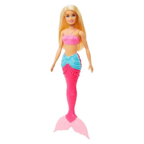 Muñeca Barbie dreamtopia rubia con aleta rosa HGR05sHGR04